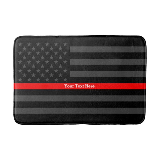 Text on Thin Red Line Custom Grey US Flag on a Bath Mat (Front)
