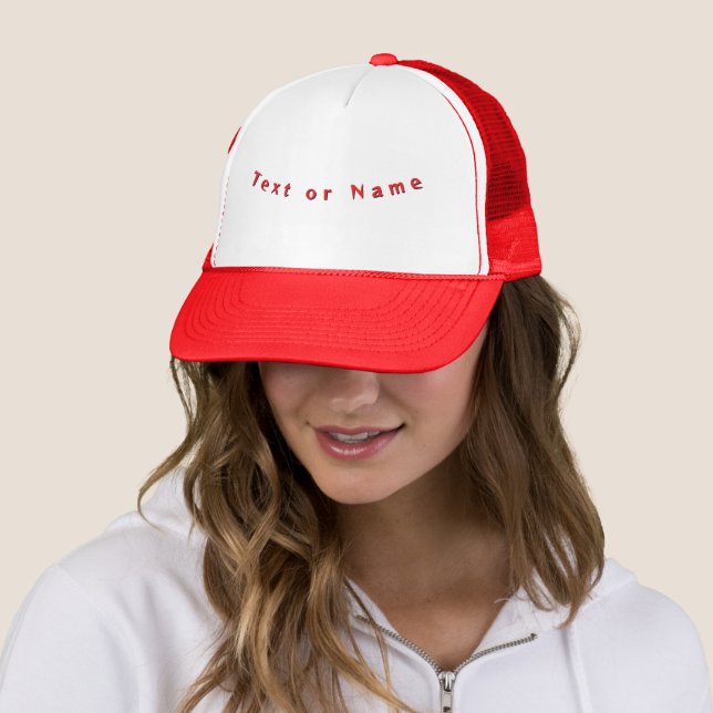 Text or Name Classic Modern Elegant Stylish Red  Trucker Hat (In Situ)