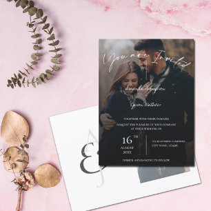 Text Overlay Monogram Photo Wedding Invitation  Postcard