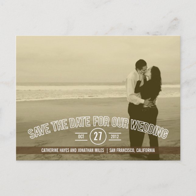 Text Overlay Save The Date Cards - Brown (Front)