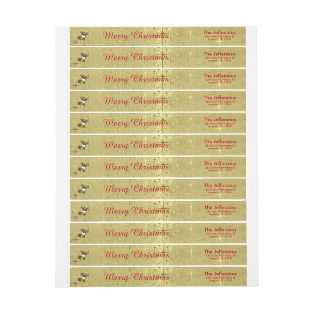 Text Template, "Merry Christmas" on Shiny Gold Wrap Around Label (Sheet)