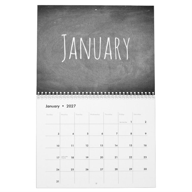 Texte 2017 noir et blanc de calendrier de tableau (Jan 2027)