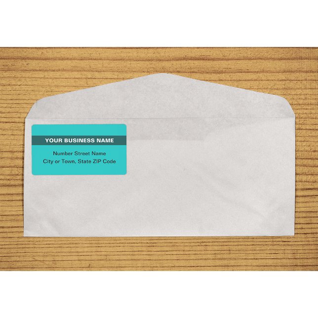Texte brut avec surbrillance Livraison verte Turqu (Plain text teal green shipping label with your highlighted business name on envelope)