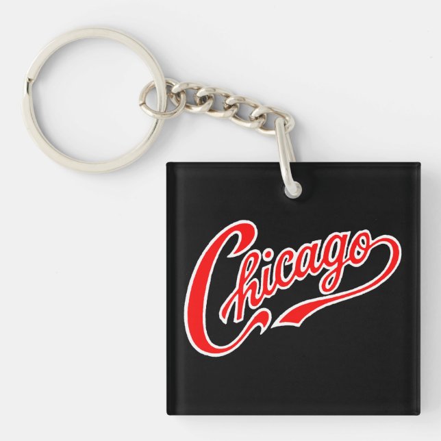 Texte de Chicago en Porte - clé noir de script rou (Devant)
