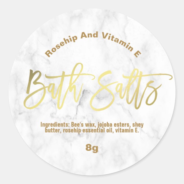 Texte Gold Foil sur Étiquettes de sel de bain en m (Devant)