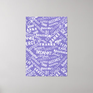 Texte Merci Toile Violette Impression Multilingue