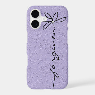 Texte pardonné sur motif floral gaufré violet