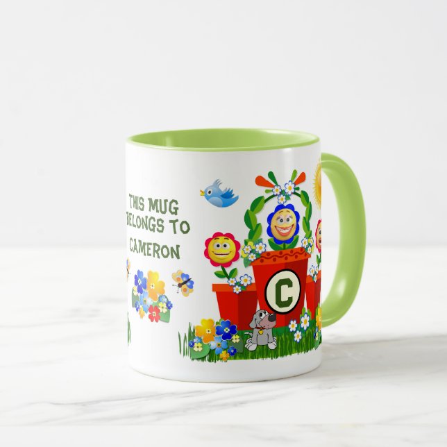 Texte personnalisé Mignonne Emoji Fleurs Mug de l' (Devant droit)