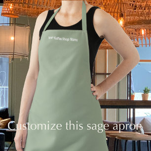 Texte personnalisé tablier vert sauge moderne pour
