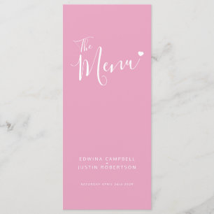 Texte rose moderne coeur blanc simple menu mariage