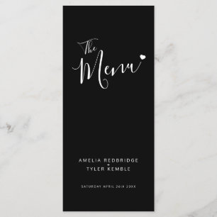Texte simple noir avec menu mariage de coeur blanc