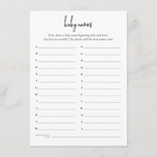 Texte simple Noms de bébé Carte de jeu de douche