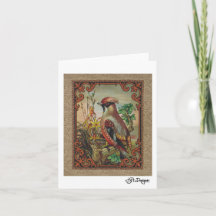 Textile Art Carte pour notes d'oiseaux