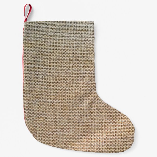 Textile brown background fabric small christmas stocking (Front)