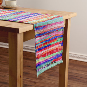 textile leftovers handmade pattern stripes colorfu short table runner