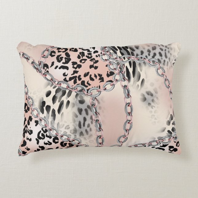 Textile Leopard: Floral Chain Pattern. Accent Pillow (Front)