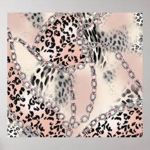 Textile Leopard: Floral Chain Pattern. Poster