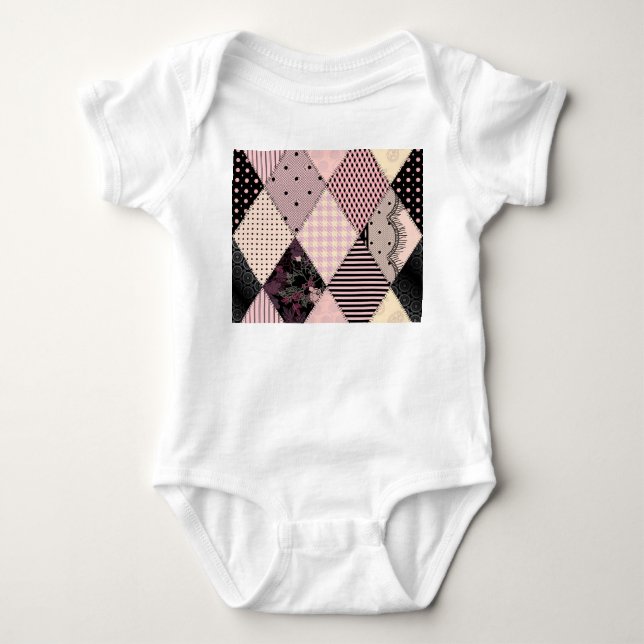 Textile Lingerie: Patchwork Vintage Pattern Baby Bodysuit (Front)