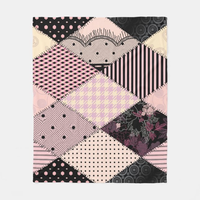 Textile Lingerie: Patchwork Vintage Pattern Fleece Blanket (Front)