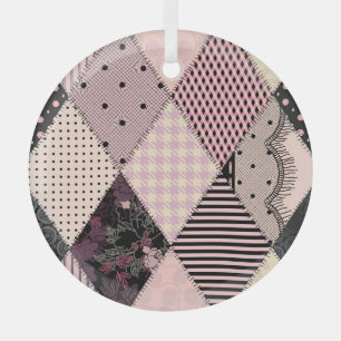 Textile Lingerie: Patchwork Vintage Pattern Glass Ornament