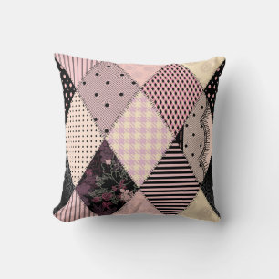 Textile Lingerie: Patchwork Vintage Pattern Throw Pillow
