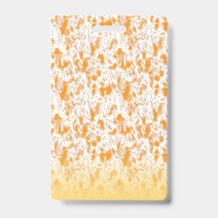 Textile pattern featuring a vibrant orange and gol badge