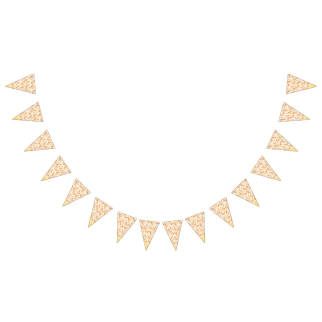 Textile pattern featuring a vibrant orange and gol bunting flags (All)