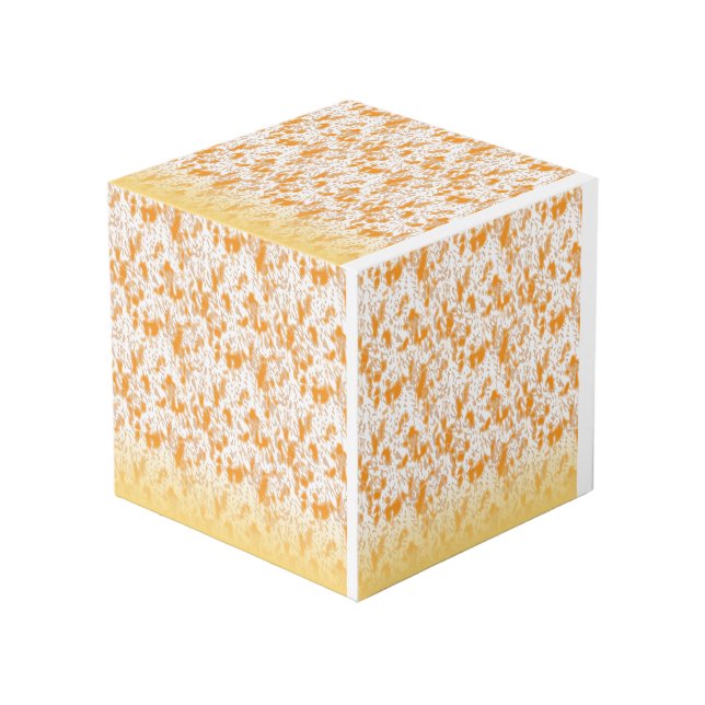 Textile pattern featuring a vibrant orange and gol cube (Front Angled)