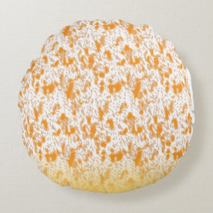 Textile pattern featuring a vibrant orange and gol round pillow