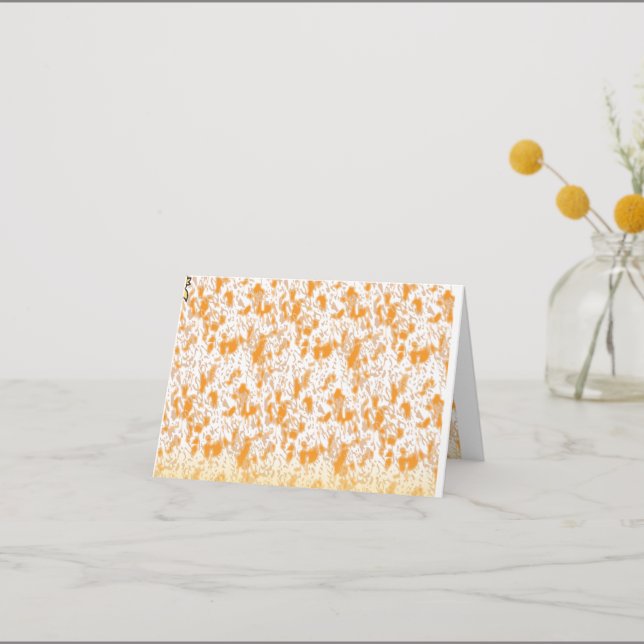 Textile pattern featuring a vibrant orange and gol thank you card (Front)