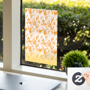 Textile pattern featuring a vibrant orange and gol window cling