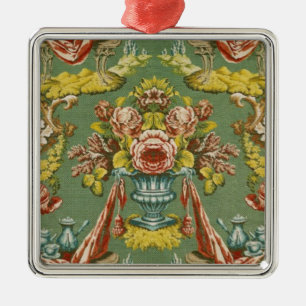 Textile with a repeating floral motif metal ornament