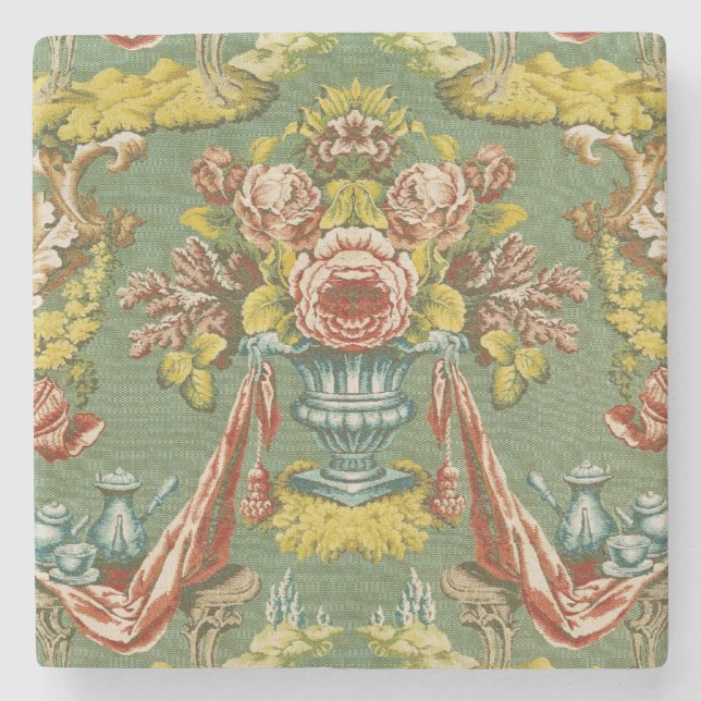 Textile with a repeating floral motif stone coaster (Front)