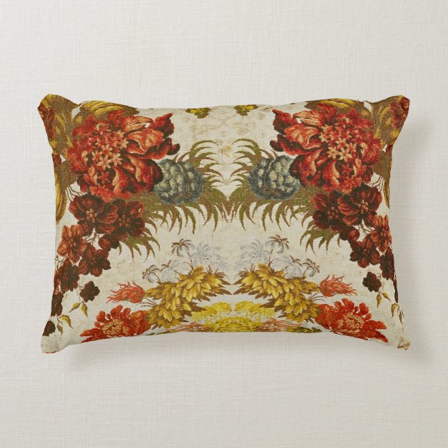 Textile with a repeating floral pattern accent pillow (Front)