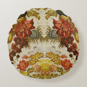Textile with a repeating floral pattern round pillow