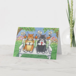 Texting Cats Birthday Bud & Tony Notecard