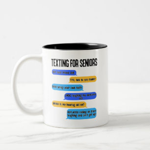 Texting for Seniors Funny Retirement Text Code Two-Tone Coffee Mug