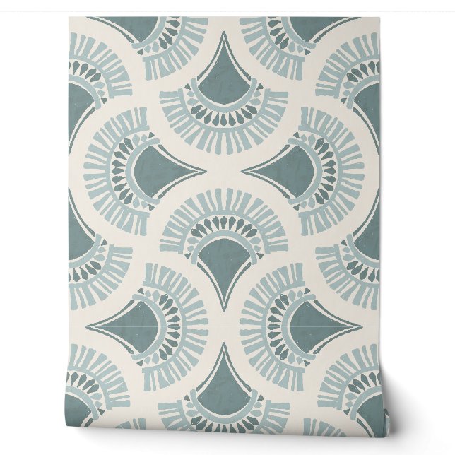 Textural Boho Geometric Sun Fan - Grayish teal Wallpaper (Unrolling)