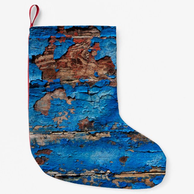 Texture background blue wood small christmas stocking (Front)