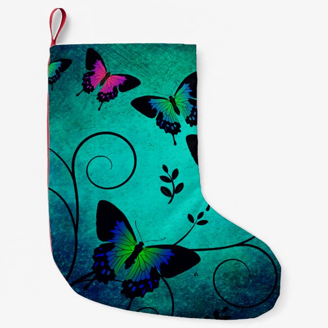 Texture butterflies background small christmas stocking (Front)