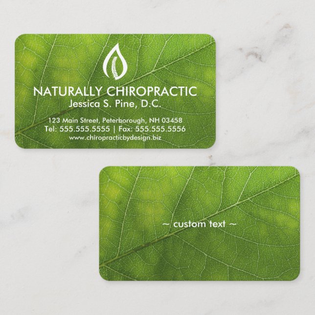 Texture de feuilles/Logo Cartes de visite chiropra (Devant / Derrière)