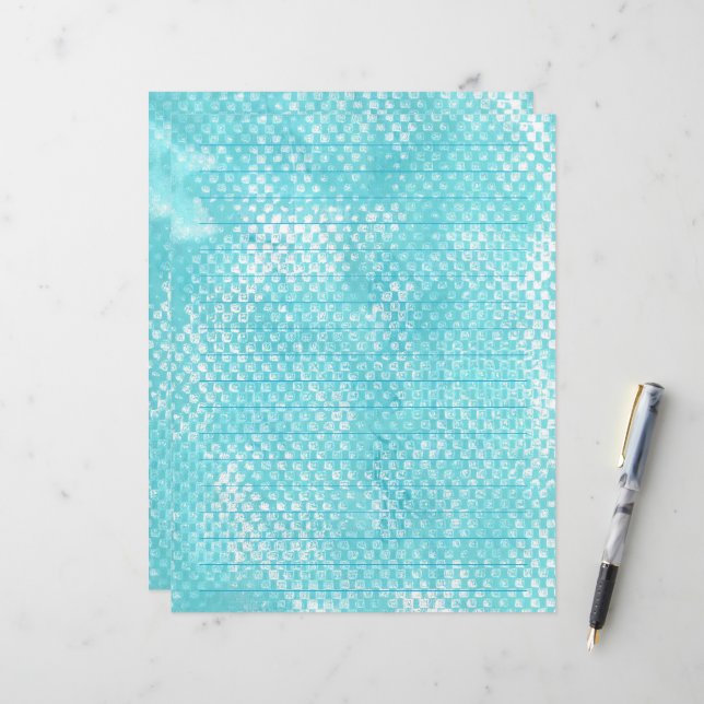 Texture de lin Look Turquoise Turquoise Papier à g (Devant/Arrière en situation)
