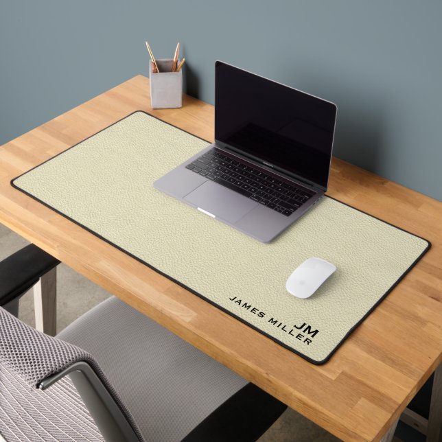 Texture en cuir beige Nom du monogramme personnali (Bureau 2)