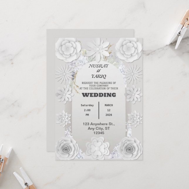 Texture Floral Nikah Islamic Wedding Invitation (Front/Back In Situ)