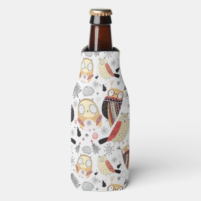 Texture funny owl bottle cooler (Bottle Front)