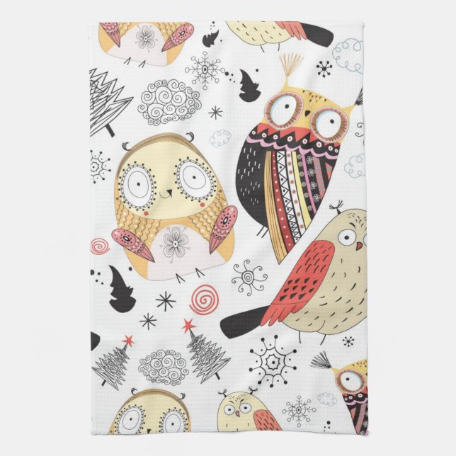 Texture funny owl kitchen towel (Vertical)