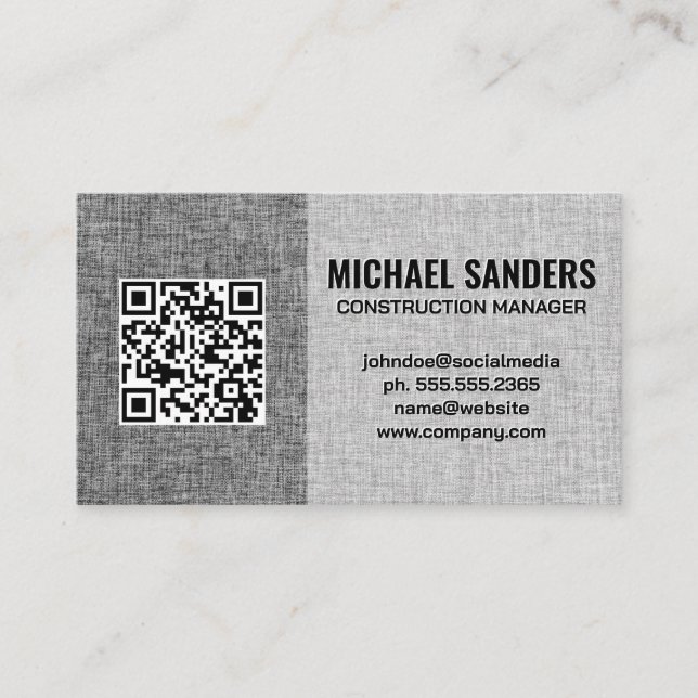 Texture Grey Fabric | QR Code Business Card (Front)