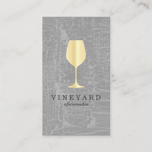 Texture Grey with Gold Wine Glass Business Card (Front)