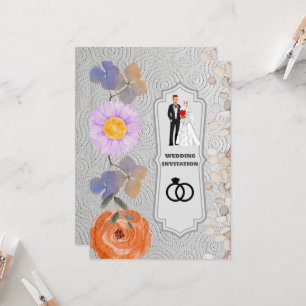 Texture grise Floral Faire-part de mariage islamiq