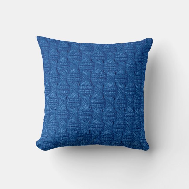 Texture knitting. Blue pullover. Pattern fabric ma Throw Pillow (Front)